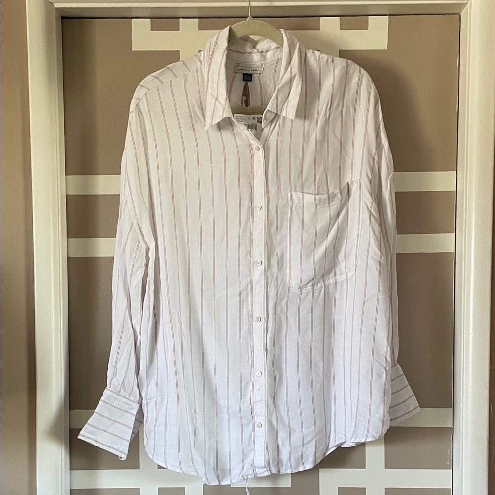 American Eagle Outfitters NWT White Striped Blouse/Coverup